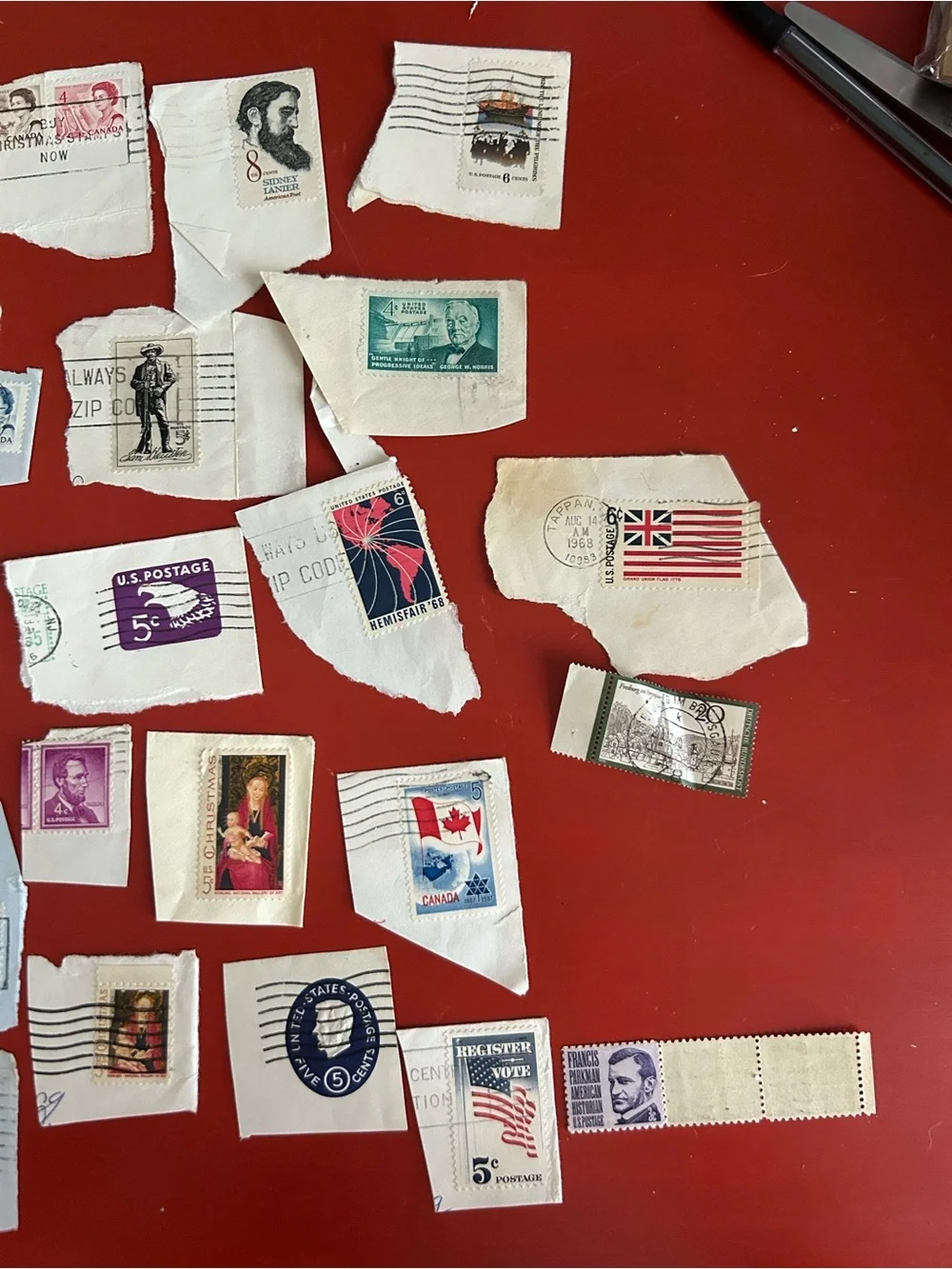 Vintage Assorted Postage Stamp Collage - Multicolor